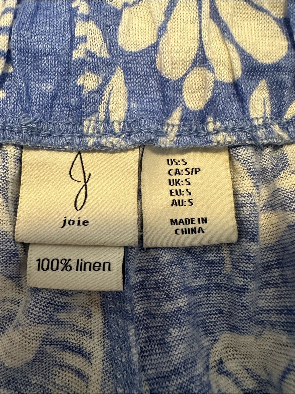 Joie 100% Linen 2-Piece Matching Set vibrant blue & white paisley block print SM - Picture 8 of 12